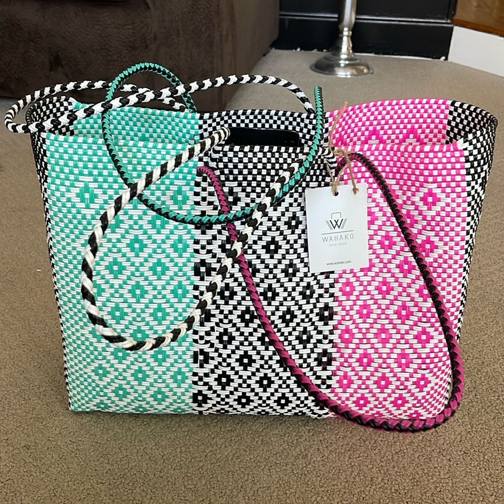 Wahako tote bag Handwoven bag recycled plastic, waterproof, foldable